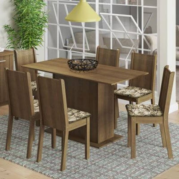 Conjunto Sala de Jantar Madesa Celeny Mesa Tampo de Madeira com 6